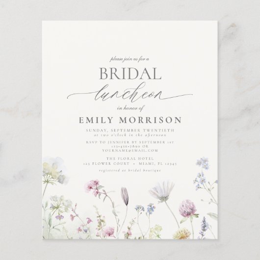 Budget Bridal Luncheon Wildflower Uitnodiging Flyer (Voorkant)