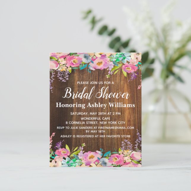 Budget Bridal Shower Invitation Rustic Floral Boho (Staand voorkant)