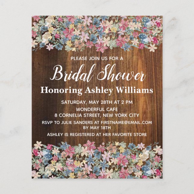 Budget Bridal Shower Invitation Rustic Flower Boho (Voorkant)