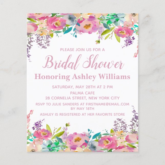 Budget Bridal Shower Invitation Spring Floral Boho (Voorkant)