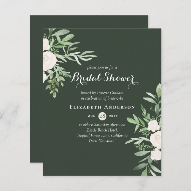 BUDGET Bridal Shower Invitations Floral Leaves (Voorkant / Achterkant)