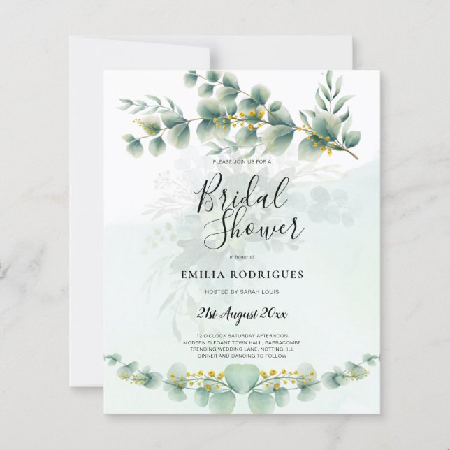 Budget Bridal Shower Invitations Greenery Leaves (Voorkant)