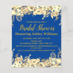 Budget Bridal Shower Uitnodiging Blauw Gold Modern