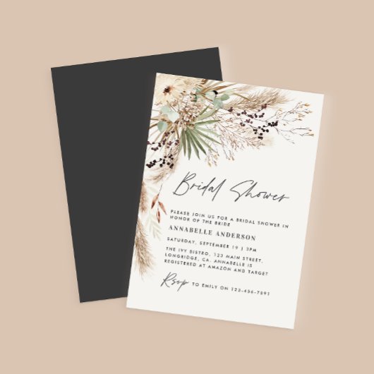 budget Bride douche pampas herbe invitation noire