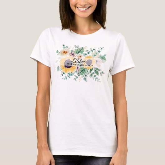 BUDGET Bruidsmeisje Bruidscadeaus ZONNEBLOEMEN T-shirt (Voorkant)