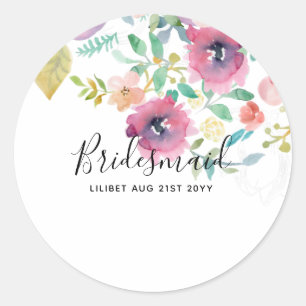 BUDGET Bruidsmeisje Bruiloft Cadeaus Roze Bloemen Ronde Sticker