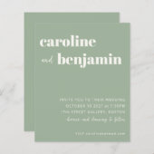 Budget Bruidsuitnodiging in moderne saliegroene st (Voorkant / Achterkant)
