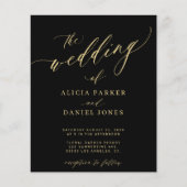 Budget bruiloft goud zwart elegante uitnodiging (Voorkant)