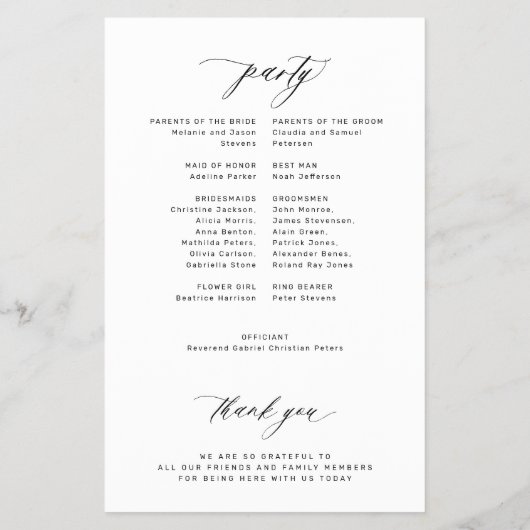 Budget bruiloft programma zwart wit elegant flyer (Achterkant)