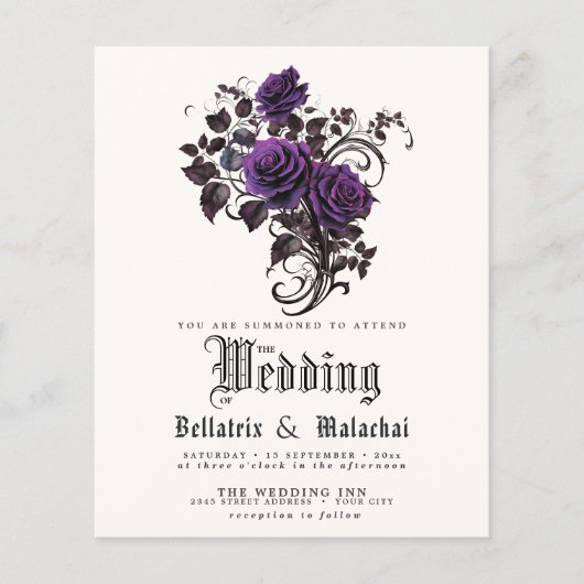 Budget Bruiloft QR Code Gothic Deep Amethist Rozen Flyer (Voorkant)