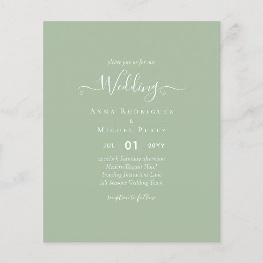 BUDGET Bruiloft Salie Appelgroen Monochroom Tekst Flyer (Voorkant)