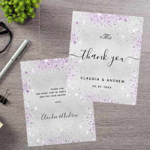 Budget bruiloft zilver paarse glitter bedankt