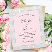 Budget bruiloft zilveren blush glitter uitnodiging