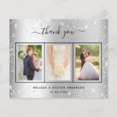 Budget bruiloft zilverglitter foto bedankt (Voorkant)