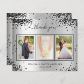 Budget bruiloft zilverzwarte foto bedankt (Voorkant / Achterkant)