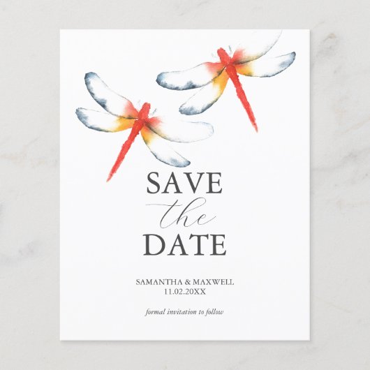 Budget bruiloften Save the Date Dragonfly Flyer (Voorkant)