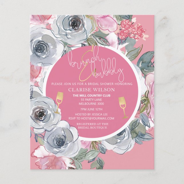 BUDGET Brunch & Bubble Bridal Shower Invitation (Voorkant)