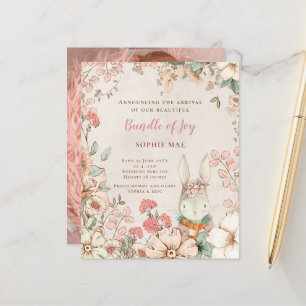 Budget Bunny Florals Foto Girl Birth Aankondiging