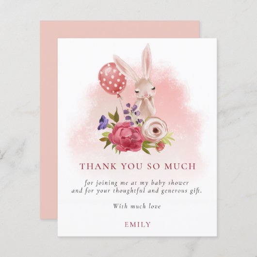 Budget Bunny Florals Pink Baby shower Dank u (Voorkant / Achterkant)