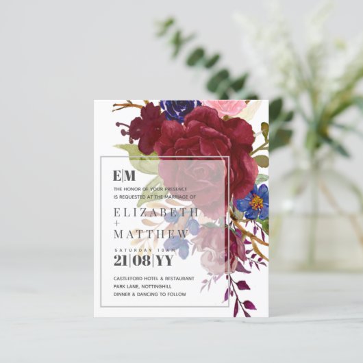 Budget Burgundy Blauwe Rozen Bloemen Bruiloft Uitn (Staand voorkant)