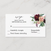 Budget Burgundy & Blush Floral 2SMb No Meal RSVP Informatiekaartje (Voorkant)