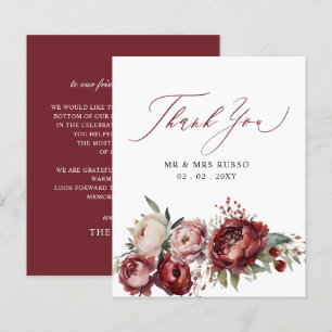 Budget Burgundy Blush Floral Carte de remerciement