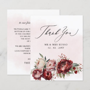 Budget Burgundy Blush Floral Carte de remerciement