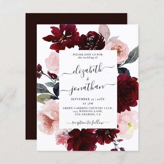 Budget Burgundy Blush Floral Wedding (Voorkant / Achterkant)