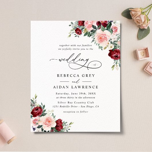 Budget Burgundy Blush Floral Wedding