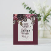Budget Burgundy Blush Floral Wedding Invite SATIN (Staand voorkant)