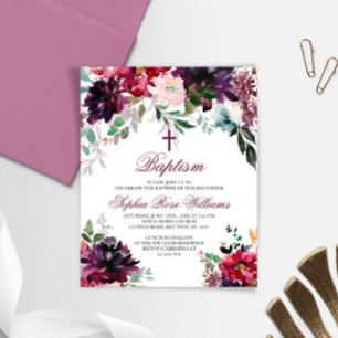 BUDGET Burgundy Blush Girl Baptism Uitnodiging