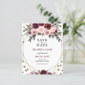 Budget Burgundy Blush Gold Floral bespaart datum (Staand voorkant)
