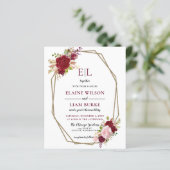 Budget Burgundy Blush Monogram Weddenschap (Staand voorkant)