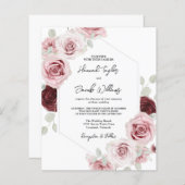 Budget Burgundy Blush Pink Floral Wedding Invite (Voorkant / Achterkant)