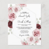 Budget Burgundy Blush Pink Floral Wedding Invite (Voorkant)
