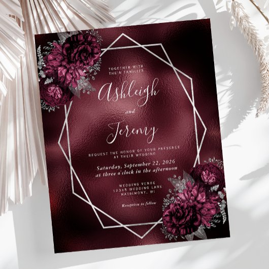 Budget Burgundy Faux Folie Silver Floral Wedding