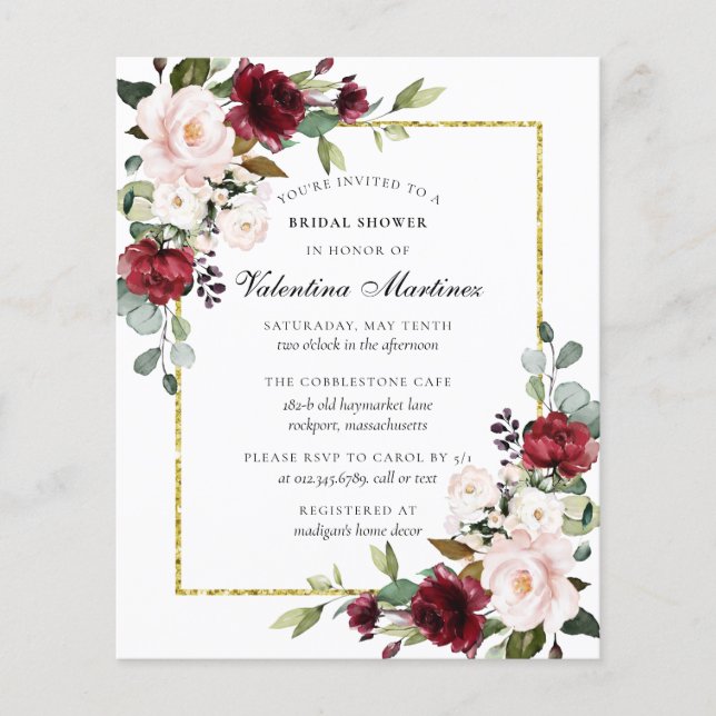 Budget Burgundy Floral Bridal Shower (Voorkant)
