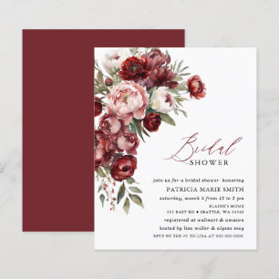 Budget Burgundy Floral Bridal Shower-uitnodigingen