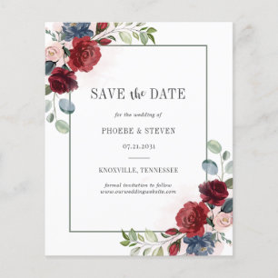 Budget Burgundy Floral Rustic Save the Date