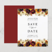 Budget Burgundy Floral Save the Date Invitation (Voorkant / Achterkant)
