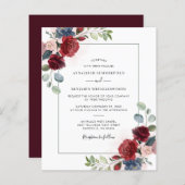 Budget Burgundy Floral Spring Wedding Invitation (Voorkant / Achterkant)