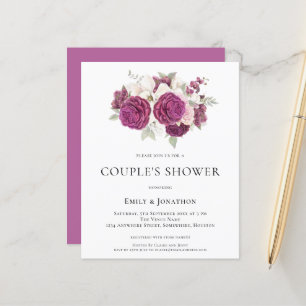 Budget Burgundy Florals Couples Shower Uitnodiging