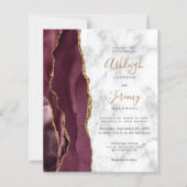 Budget Burgundy Gold Agate Marble Wedding Invite (Voorkant)