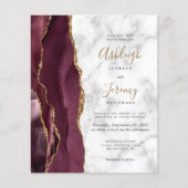 Budget Burgundy Gold Agate Marble Wedding Invite (Voorkant)