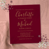 Budget Burgundy Gouden Huwelijksuitnodiging Script