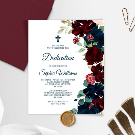 Budget Burgundy & Navy Blue Dedication Invitation