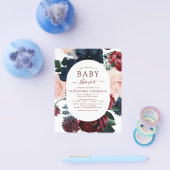 Budget Burgundy Navy Blue Floral Baby shower Flyer (Enkel)