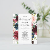 Budget Burgundy Navy Pink Floral Wedding Programme (Staand voorkant)