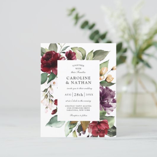 Budget Burgundy Red en Plum Floral Wedding (Staand voorkant)