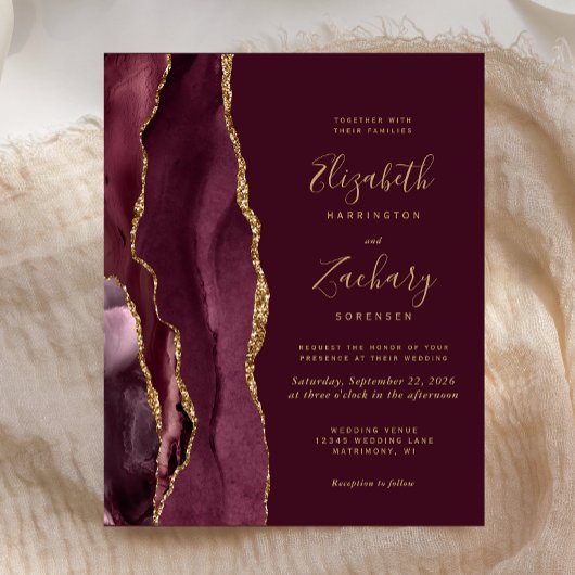 Budget Burgundy Red Gold Agate Weddenschap